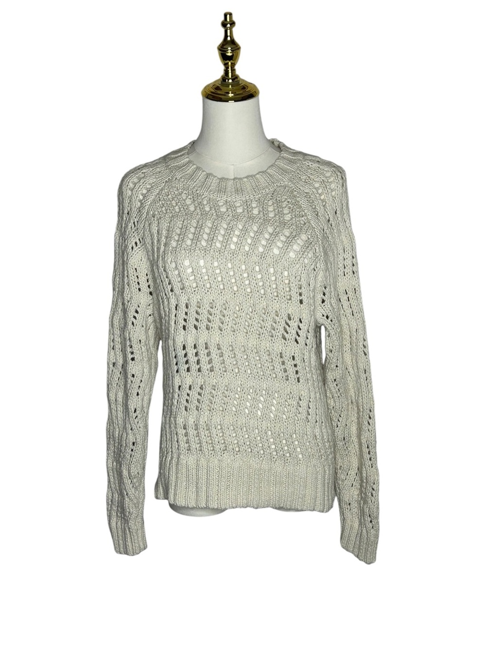 American Eagle Fisherman Open-Knit Crewneck Sweater Cream Sz M Cozy Cottagecore
